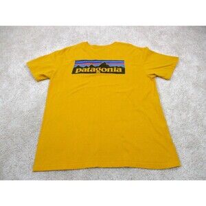 Patagonia Shirt Adult Large Yellow Organic Cotton Logo Lightweight Hiking Mens *